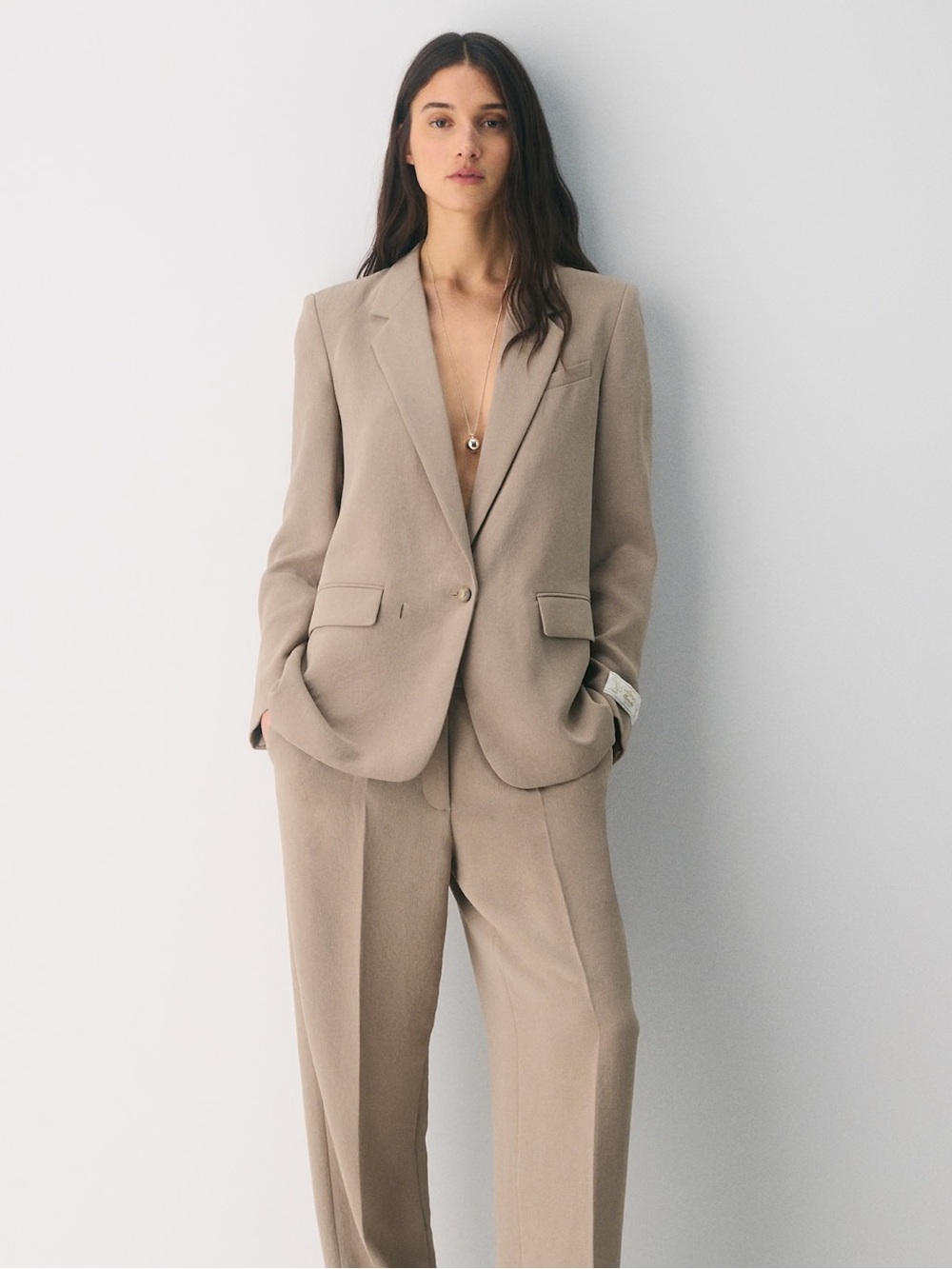 Aritzia Wilfred Generation Suit Blazer Crepette in Nomad Taupe Size M $248